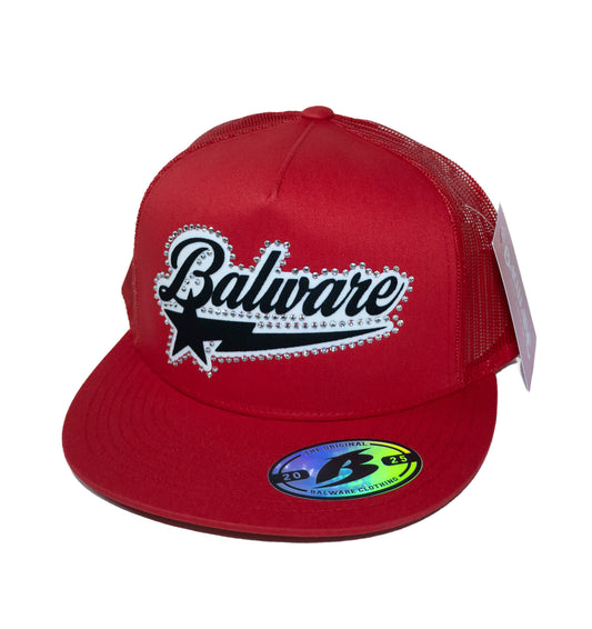 FIRE RED Hat Trucker Rhinestones
